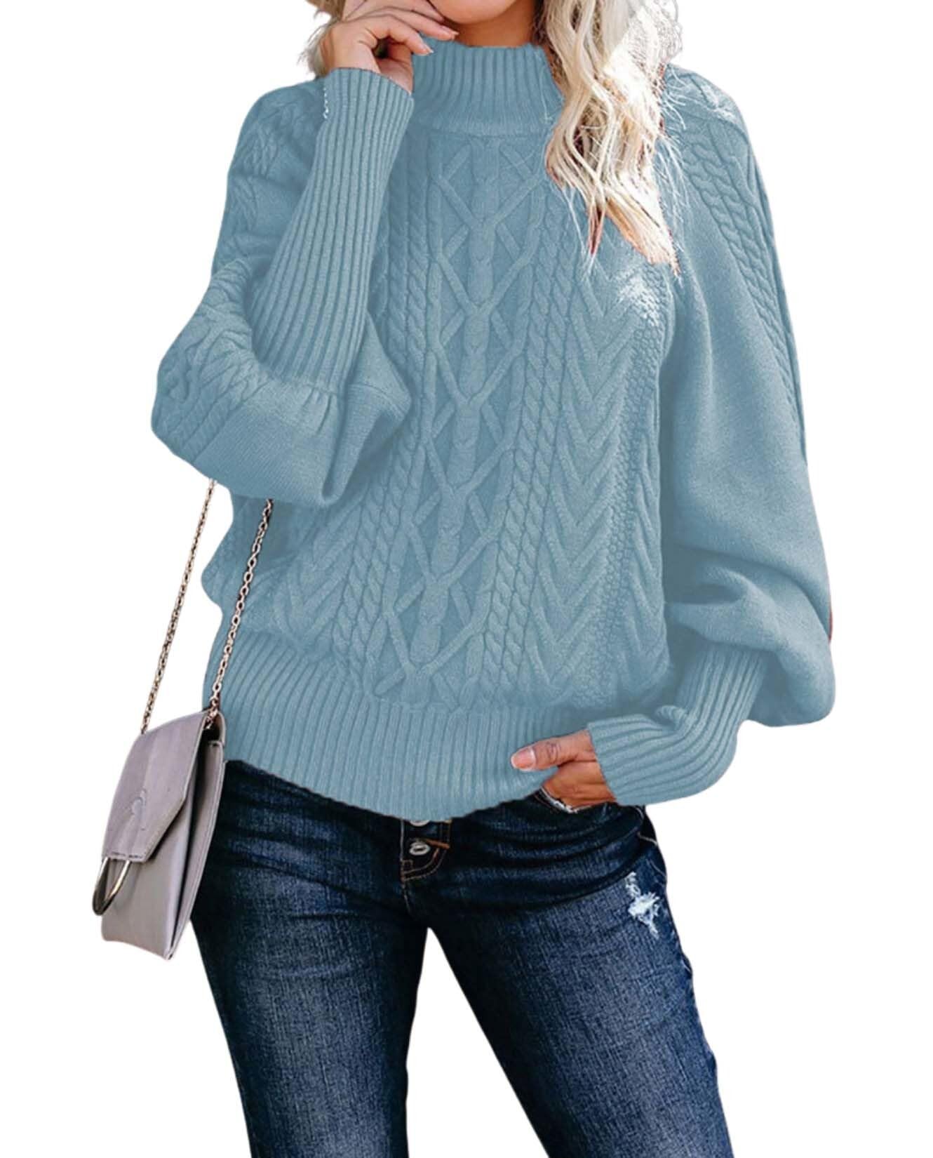 2025 Womens Turtleneck Line Knit Sweater Oversized Long Sleeve Pullover Cozy Fall Fashion Casual Loose Cozy