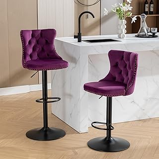 Swivel Bar Stools Set of 2, Adjustable Counter Height Velvet Upholstered...