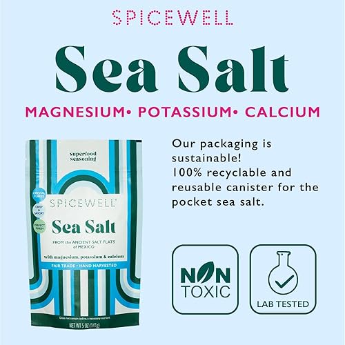 Miniatura 3 de Spicewell Bolsa de sal marina  Sal marina artesanal cosechada a mano, alta en electrolitos, magnesio, potasio y calcio. Lona de plástico, sin yodo,