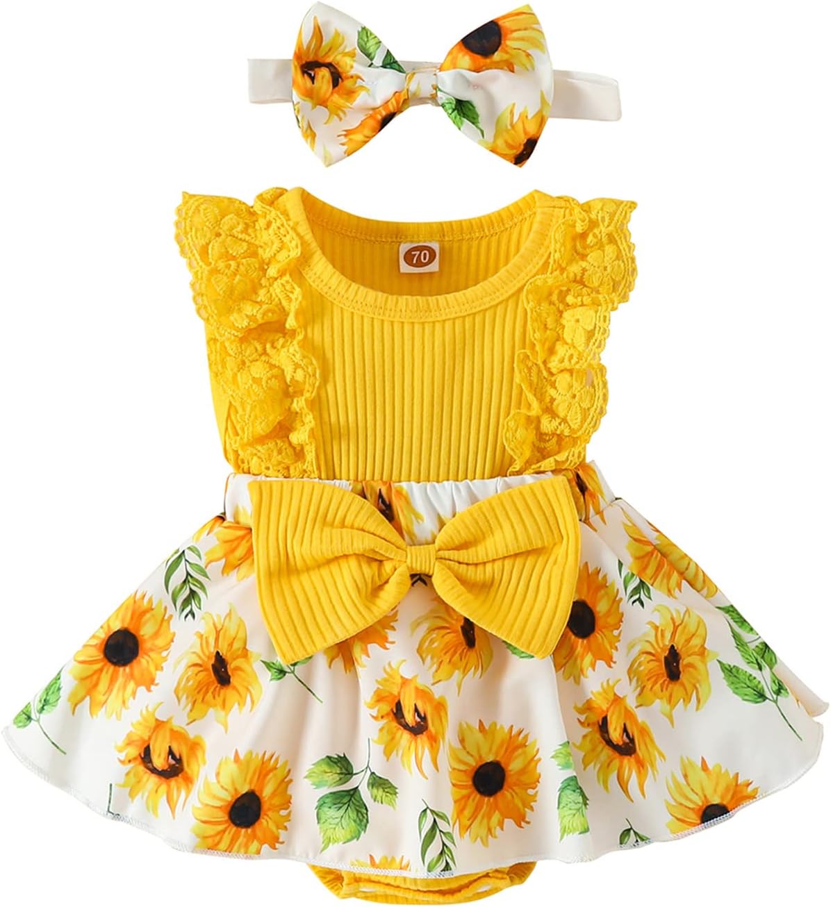 mlpeerwNewborn Baby Girl Floral Romper Dress Headband Set