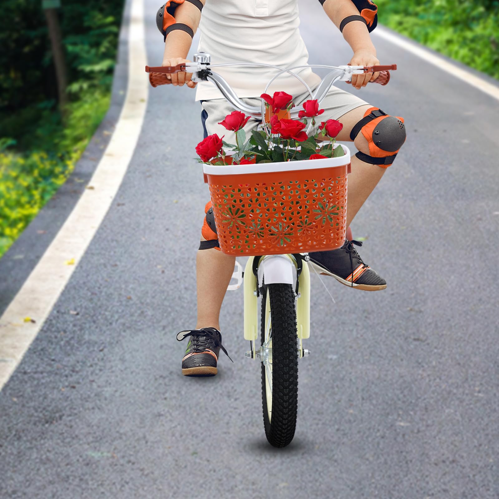 Vélo pour enfant de 14 pouces, avec roues stabilisatrices, panier et siège arrière, pour garçons et filles de 3 à 7 ans, guidon réglable en hauteur, cadre robuste, design rétro pour la ville et