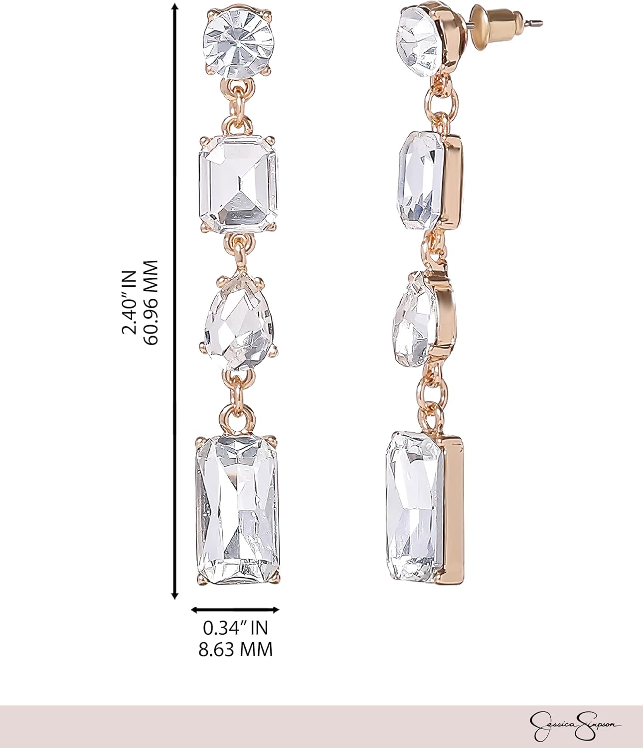 Jessica Simpson Clear Crystal Dangle Earrings for Women, Gold-Tone Rhinestone Valentines Earrings - Image 4
