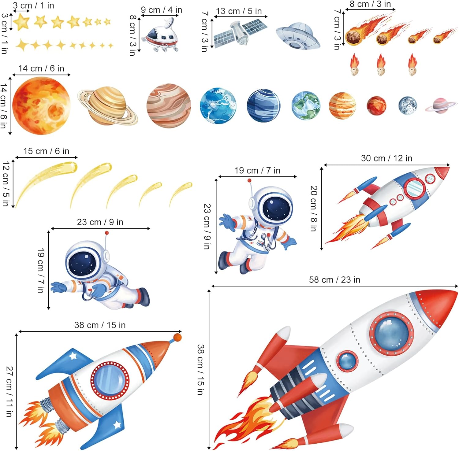wondever Outer Space Rockets Wall Stickers Planets Star Spacecraft Astronaut Peel and Stick Wall Art Decals for Baby Nursery Boys Bedroom Playroom