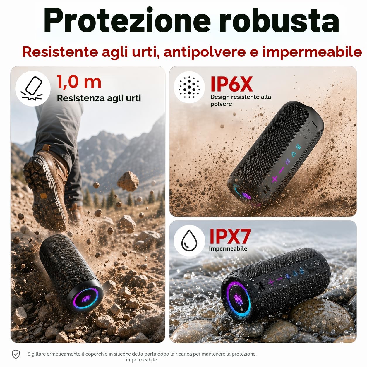 TIMU Cassa Bluetooth Portatile Potente, Altoparlante Bluetooth 5.4 con 2 Modalità EQ, IPX7