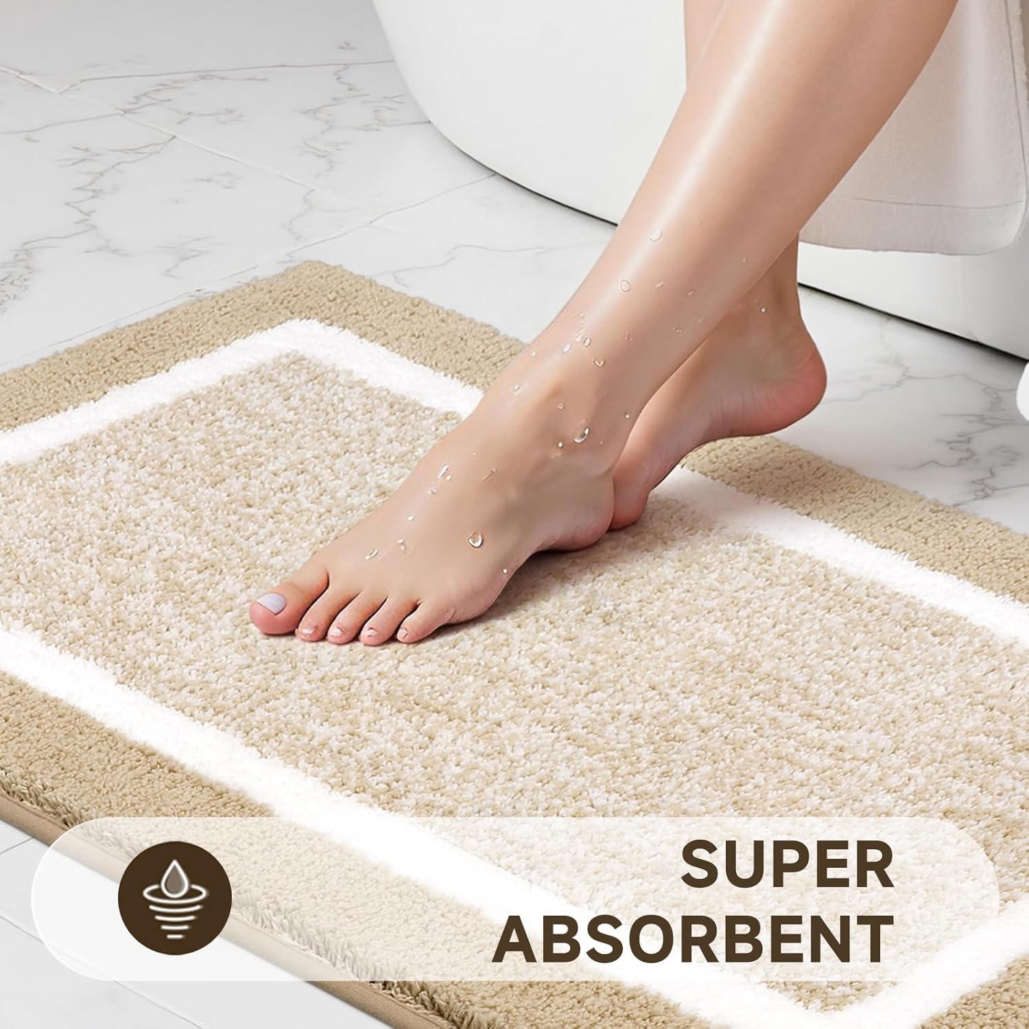 Pauwer 3 Pieces Bathroom Rugs Sets, Microfiber Shaggy Bath Mat Set, Ultra Soft Non-Slip Rug with U Shaped Toilet for Bathroom, Tub, Shower Washable Carpets Set,Beige - Image 9