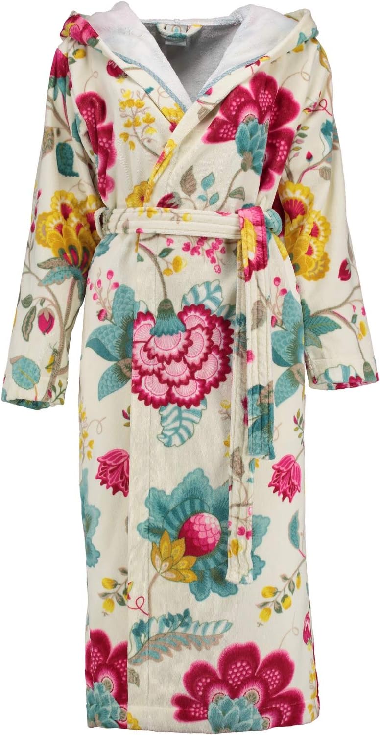 Pip Dressing Gown Floral Fantasy, Size XS – XXL, Khaki, COTTON, White, XXL
