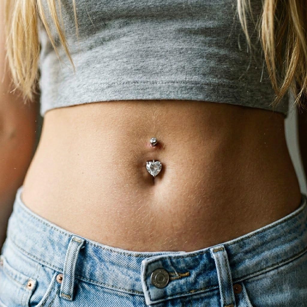 Via Mazzini No-Tarnish No-Rusting Surgical Steel 'Eternal Spark' Heart Crystal Belly Button Navel Ring for Women and Girls (BB0190) 1 Pc