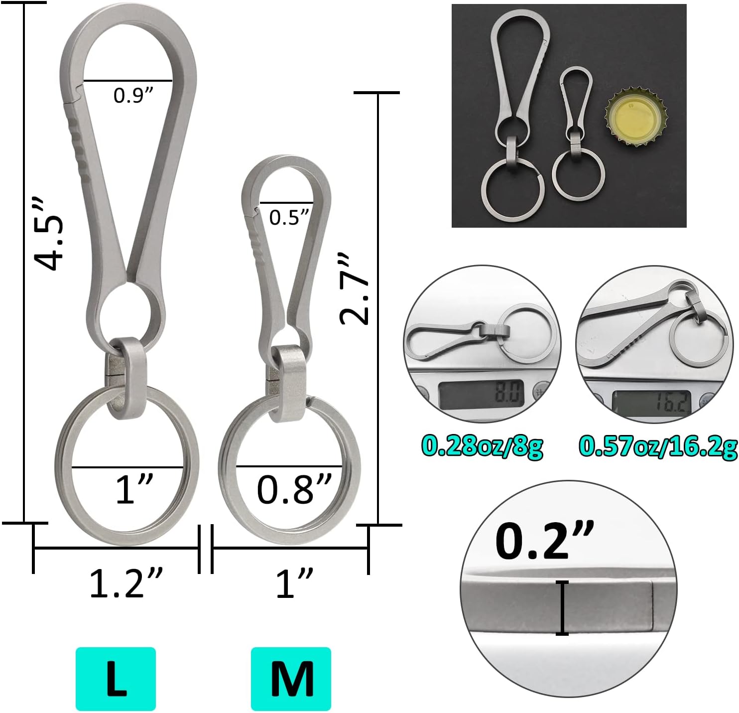 Titanium Carabiner Keychain Clip for Keys, Minimalist Heavy Duty Keychain Key Clip Holder EDC Quick Release Hooks - Image 8