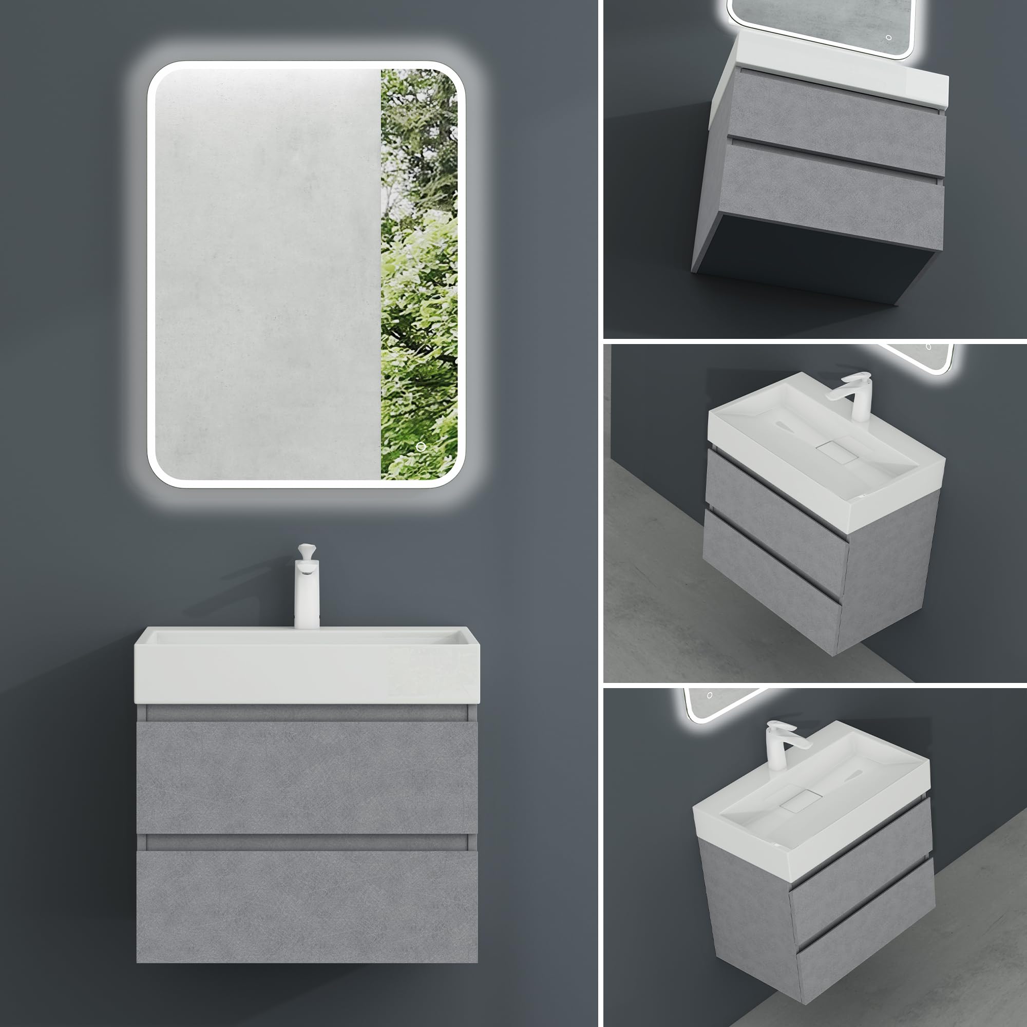 Mai & Mai Meuble De Salle De Bain Gris Avec Lavabo Et Miroir Meuble Sous Vasque 120x48x55cm Meuble Suspendu Avec 2 Tiroirs 92288493