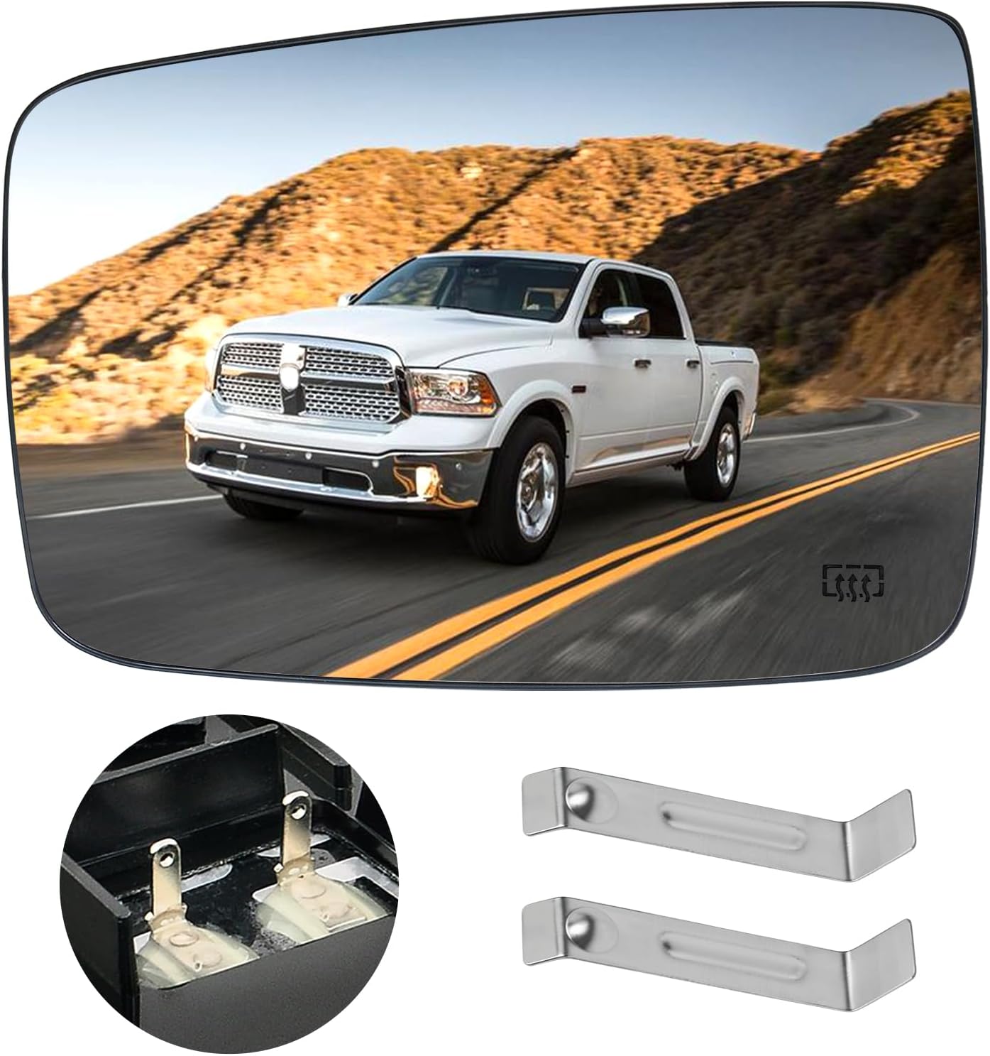 Side Mirror Glass Heated, Compatible with Dodge Ram 1500/2500 Truck 2010-2018, 1500 Classic 2019, 68050299AA‌, Car Side Mirror Heated Glass with 2 PCS Clips, Left