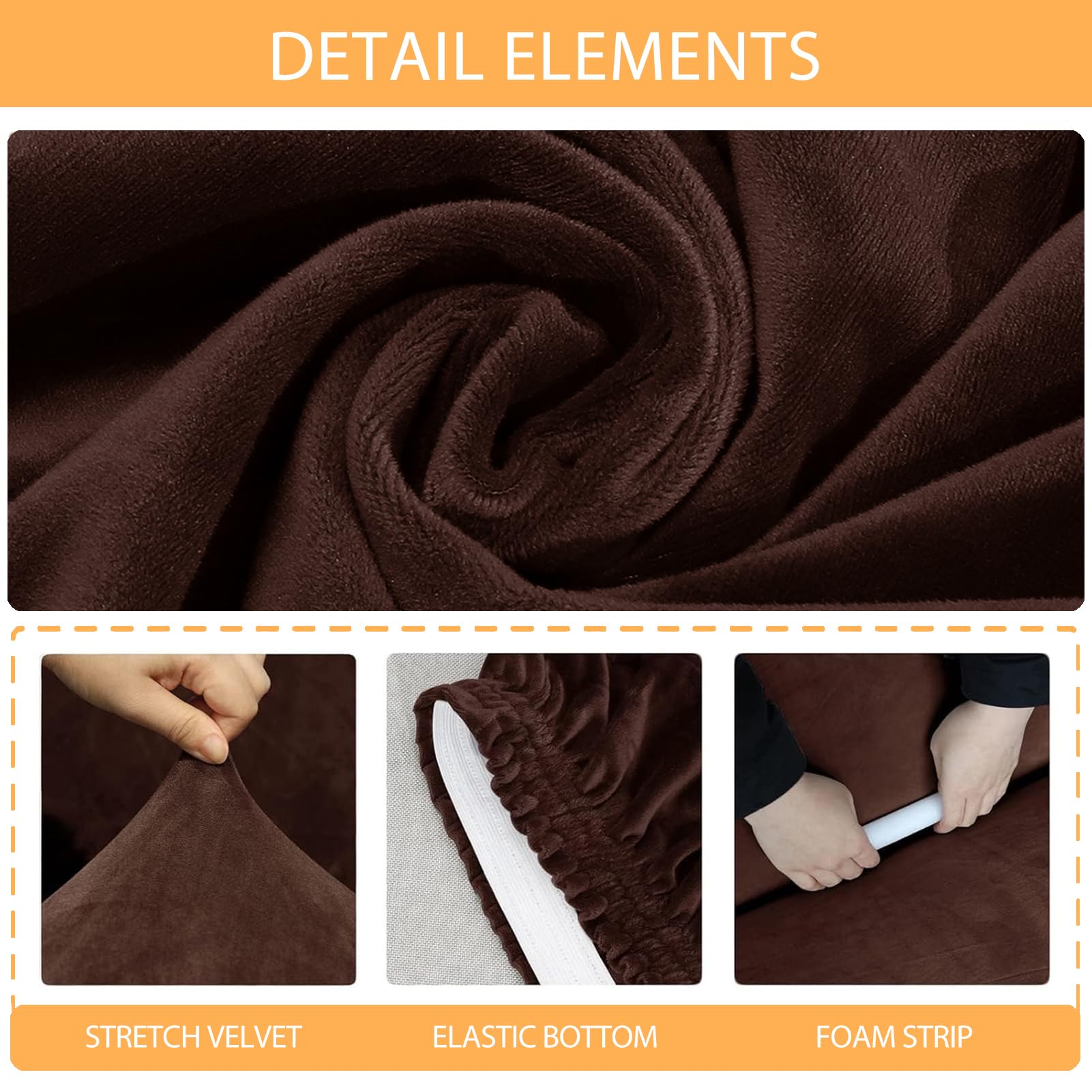 3-teilige Corner Couch Abdeckung, Sofabezug L Form Stretch Sofabezug aus Samt für 5/7 Sitzer Ecksofa, Anti Rutsch Sofa Überzug L Form Dicker weicher waschbarer Möbelschutz (Brown-3,5-Seater)