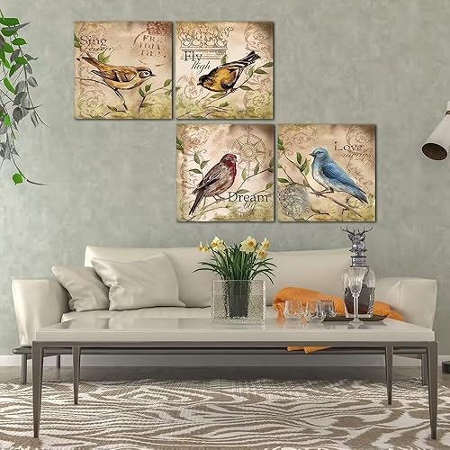 Miniatura 5 de Wall HDQ Arte de pared de colibrí, decoración de pared con cita inspiradora, pintura en lienzo retro marrón impresión imagen para baño, sala de