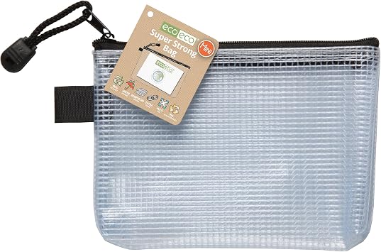 eco-eco Mini 95% Recycled Super Strong Bag, Waterproof Mesh Tuff Bag, Reinforced, Black/Clear Zip Closure eco036