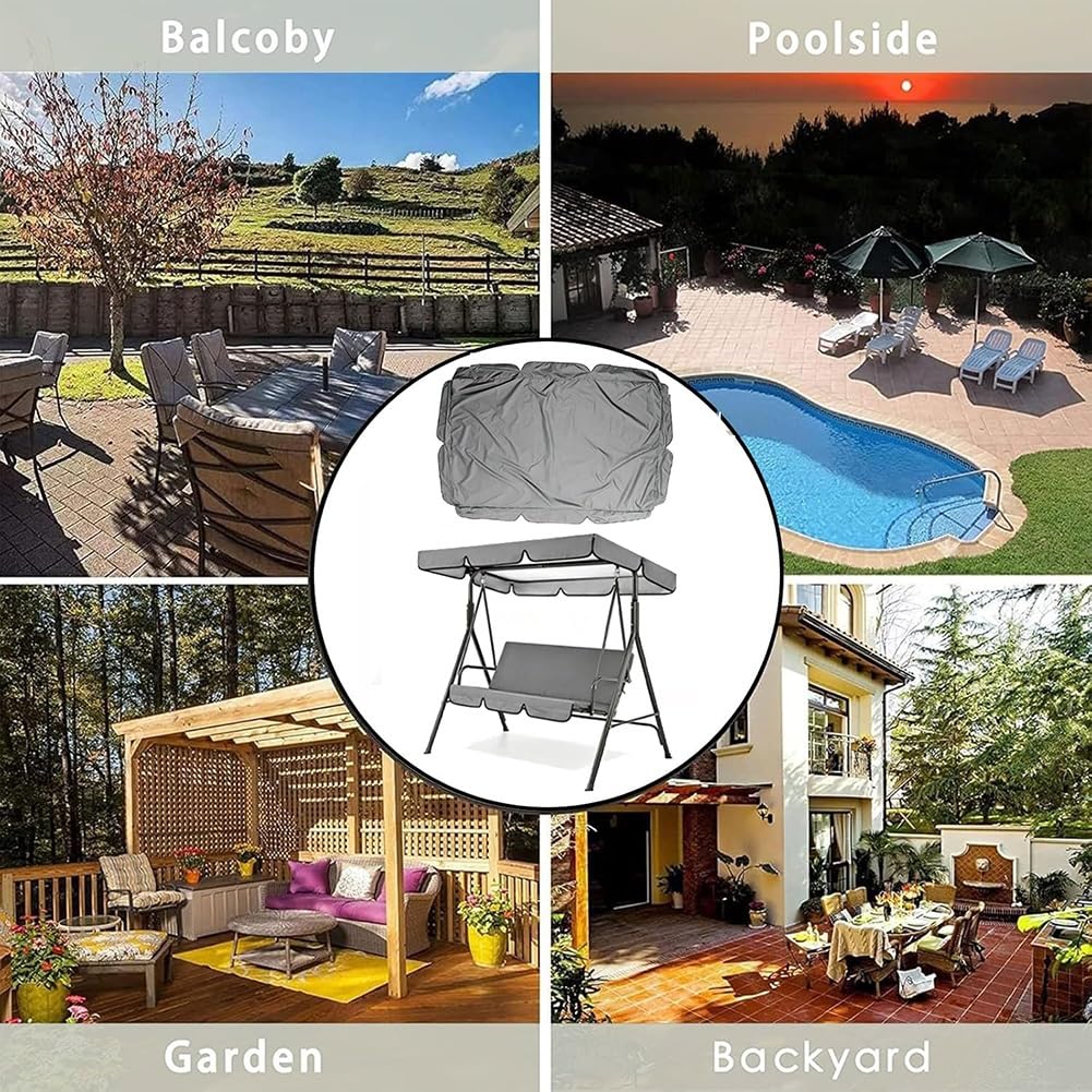 Toit de Rechange Gris pour Balancelle de Jardin Terrasse ou Patio 2/3 Places, Toile de Rechange pour Balancelle Extérieur Imperméable et Anti-UV(249x185x18cm/98x73x7in)