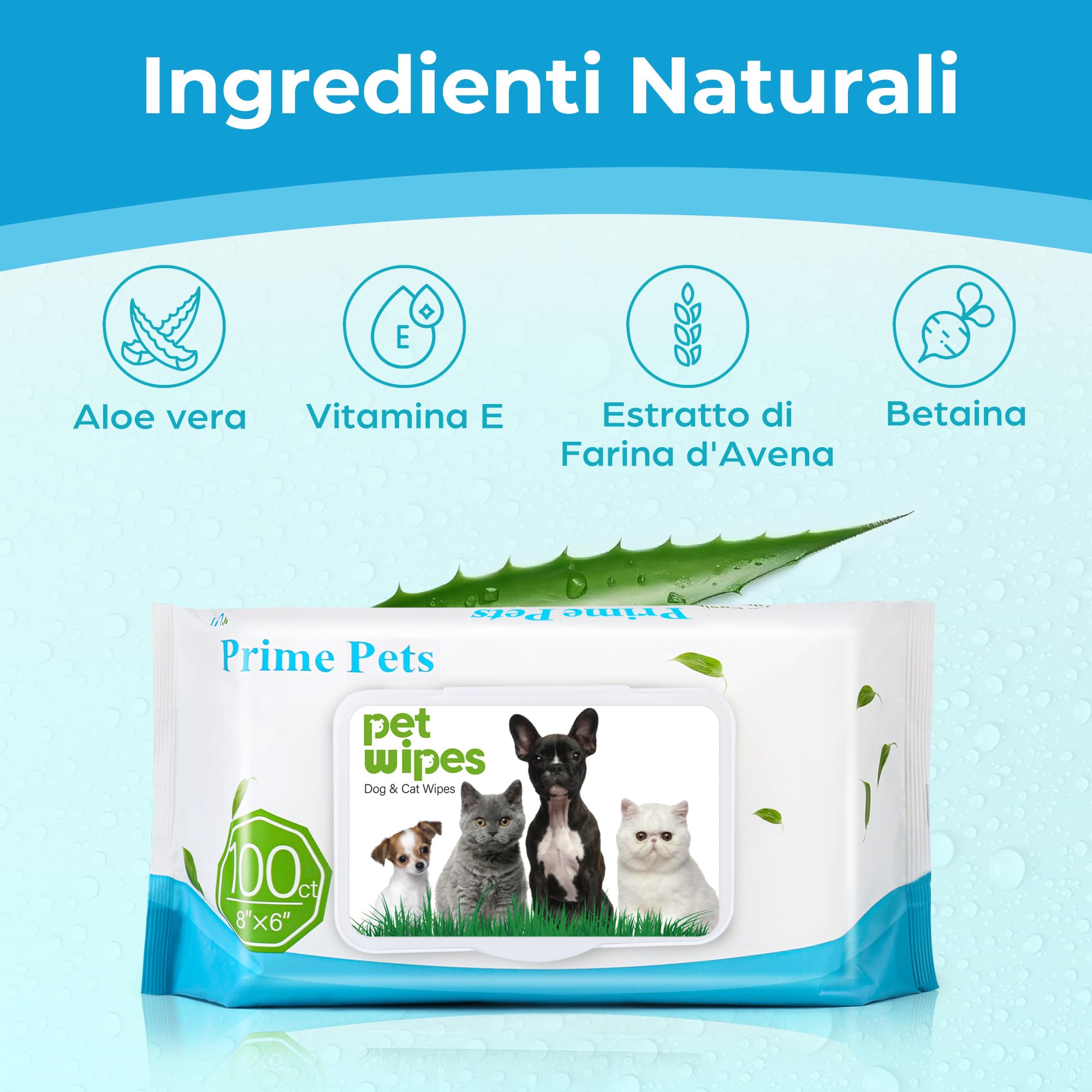 PrimePets Salviette Cane, 6 x 100 Pezzi, Salviette per Gatti, Salviette Delicate per la Toelettatura dei Cani, per la Pulizia di Sederino, Viso, Occhi, Orecchie, Zampe, Senza Profumo