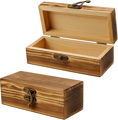 Miniatura 11 de Caja de madera KUMGROT con tapa con bisagras - Caja de regalo vintage con superficie escribible, caja de almacenamiento de madera maciza hecha a