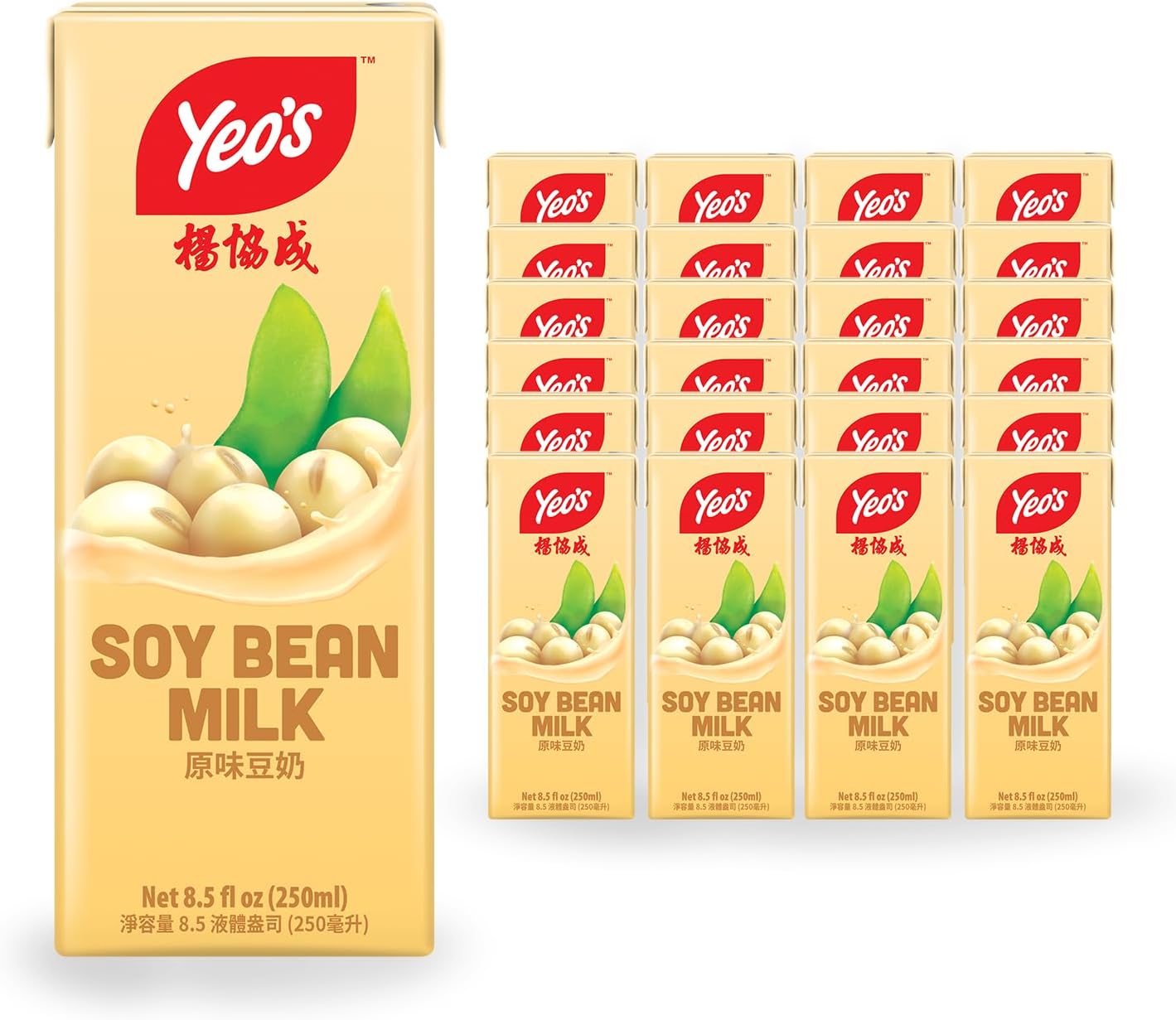 Yeo’s Soy Milk Drink, 8.5 Oz (Pack of 24) – Lactose-Free, Low-Calorie, Shelf-Stable, Plant-Based Protein & Nutrient-Rich