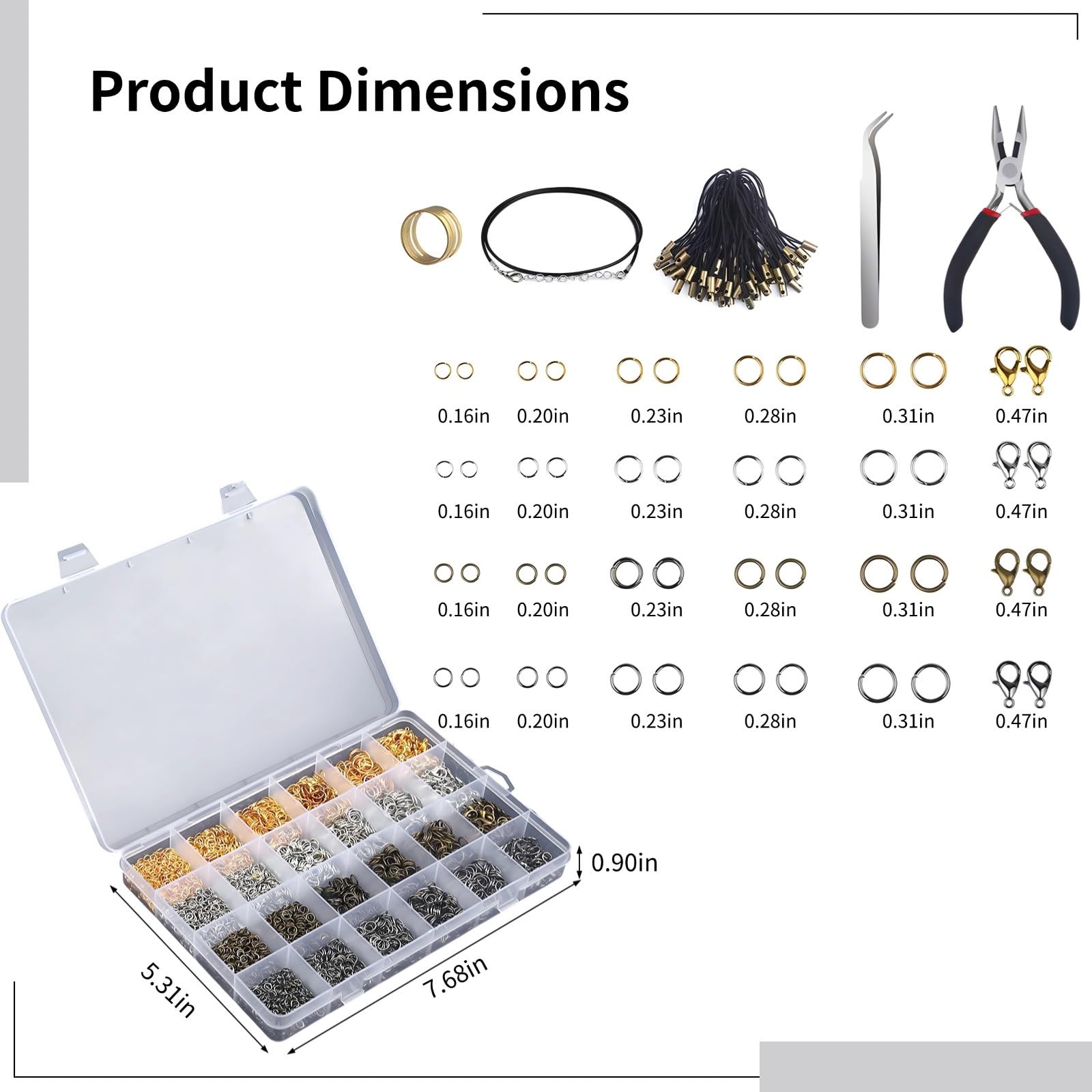 Professionelles Schmuck-Bastelset zum Selbermachen mit Biegeringen, Werkzeugen, Halskettenketten und Verschlüssen, 4-farbig plattiertes Ringsortiment