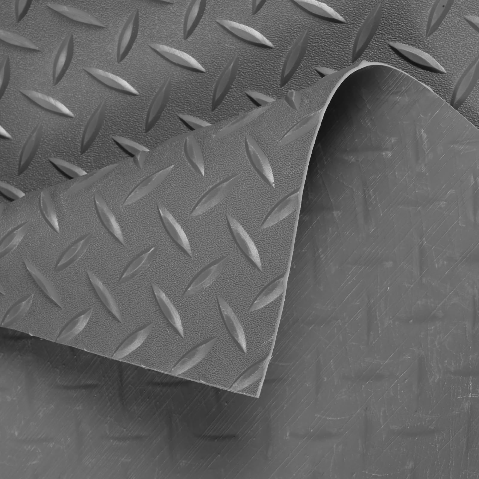 otoez Garage Floor Mat Roll, 7.5 ft x 17 ft Diamond-Plate Rubber Flooring Rolls 2.5 mm Thickness Heavy Duty Oxford Floor Protecting Mats for Garage Gym Boats Car Trailer, Gray