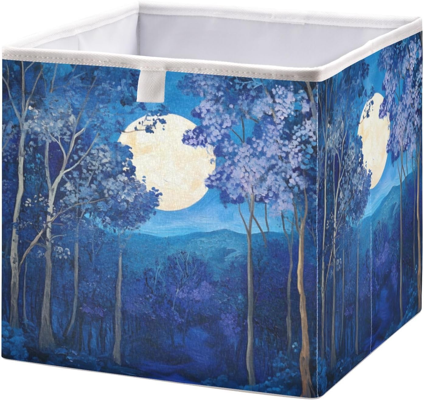 Foldable Fabric Night Moon Landscape Storage Bins with Handles – Sturdy Organizer Cubes for Bedroom Square