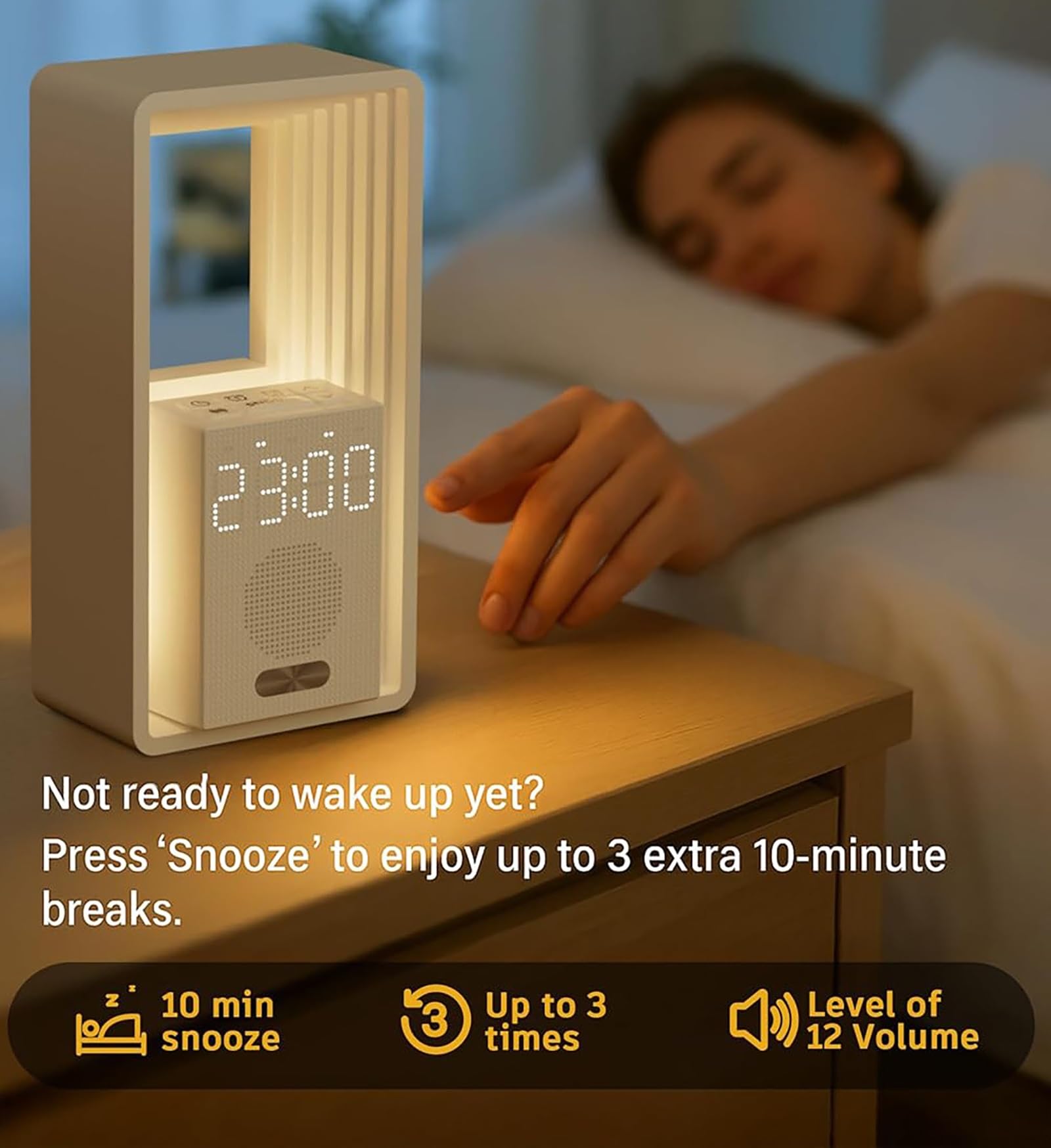 Despertador Inteligente con Luz De Amanecer, 9 Sonidos Relajantes Simulados, Puerto De Carga USB, Niveles De Brillo Ajustables y Función De Repetición De Alarma