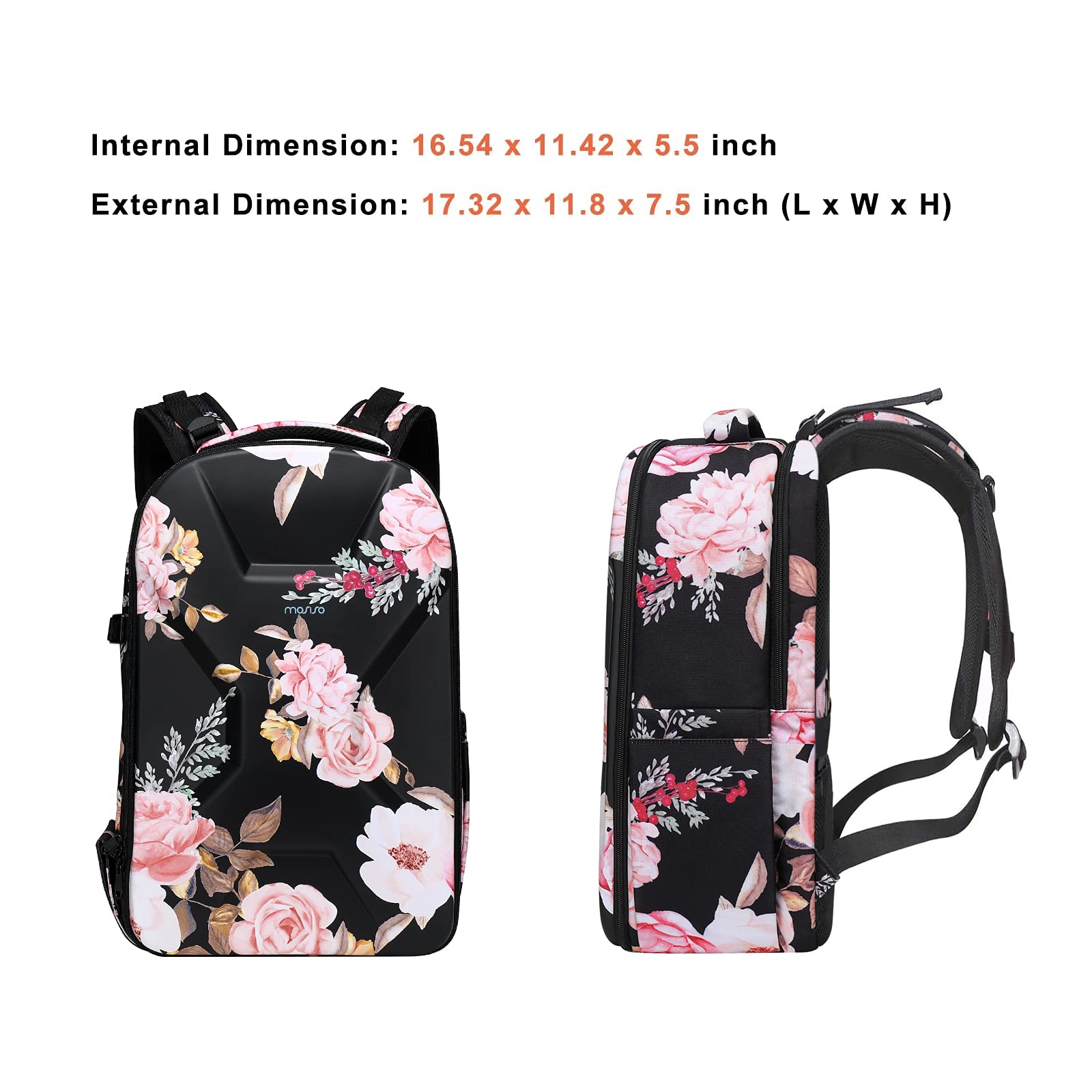 MOSISO Zaino per Fotocamera, DSLR/SLR/Mirrorless Borsa per Fotocamera Peony | Impermeabile Case con Supporto per Treppiede e Scomparto per Laptop Compatibile con Canon/Nikon/Sony/DJI Mavic Drone, Nero