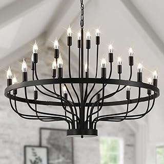 14 Large Wall Decor Entryway Foyer Ideas for Grand First Impressions 63 Black Chandelier 24 Light, Modern Farmhouse Chandelier for Dining Room, ...