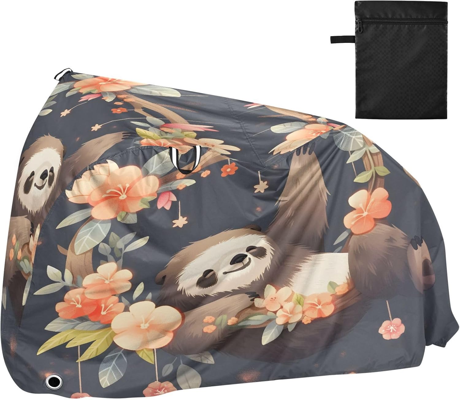 ALAZA Cute Sloth Flowers Bike Cover Waterproof Outdoor Ebike Bicycle Covers Tarp Protection for 1/2 Bikes, Sun UV Dust Wind Proof