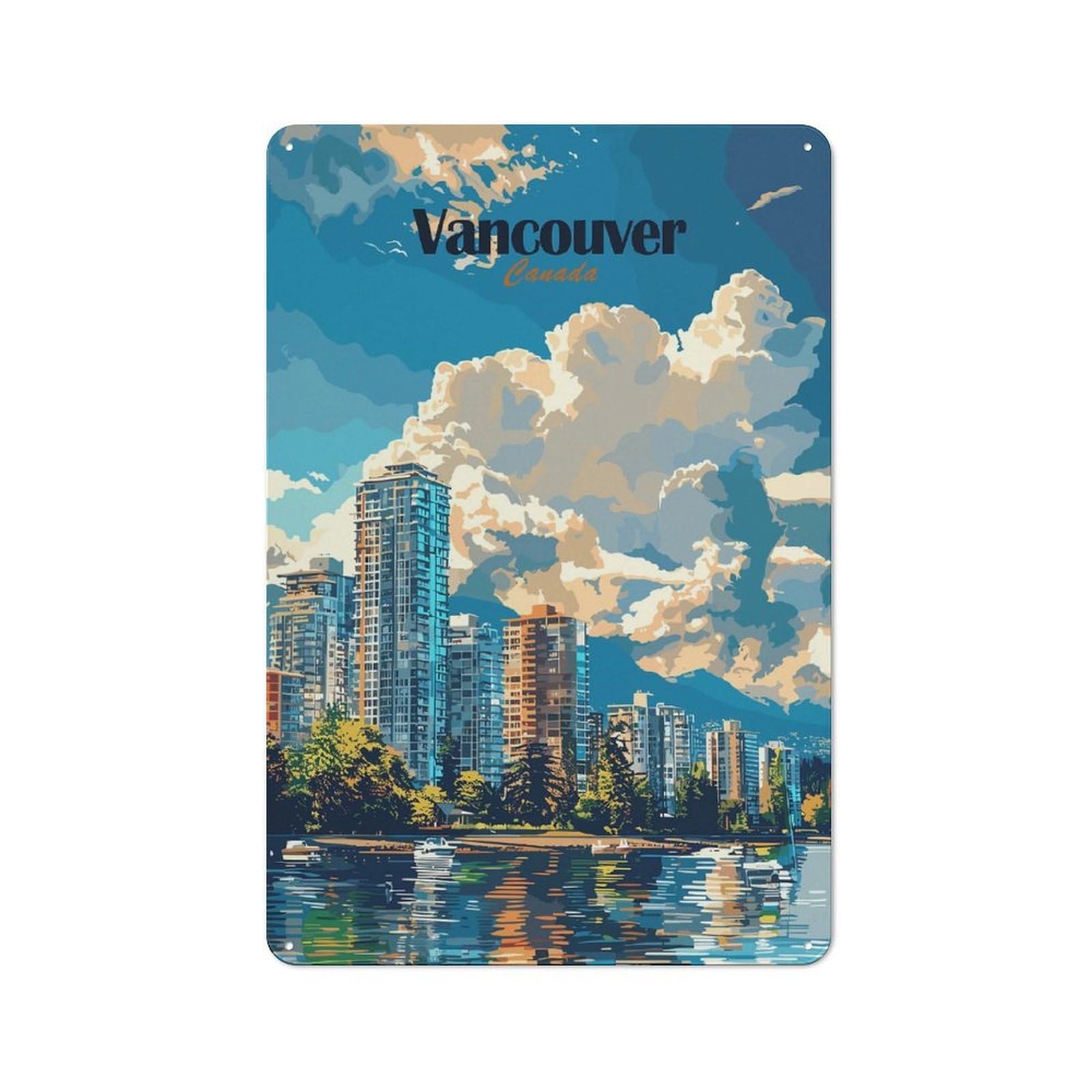 Junmoney Vancouver Skyline Bistro Metal Sign 30X20cm, Vintage Cafe Wall Decor For Takeaway, Bar, Kitchen Or Counter Area
