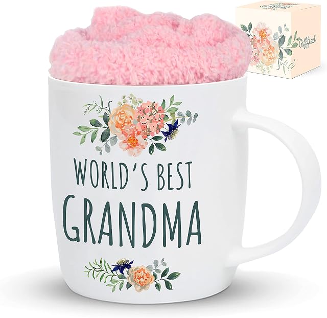 Triple Gifffted Grandma Gifts from Grandkids - Best Grandma Ever Coffee Mug and Socks, Great Gift from Grandson Granddaughter, Grandchildren, Greatest Grandparents Birthday, Christmas, Mothers Day