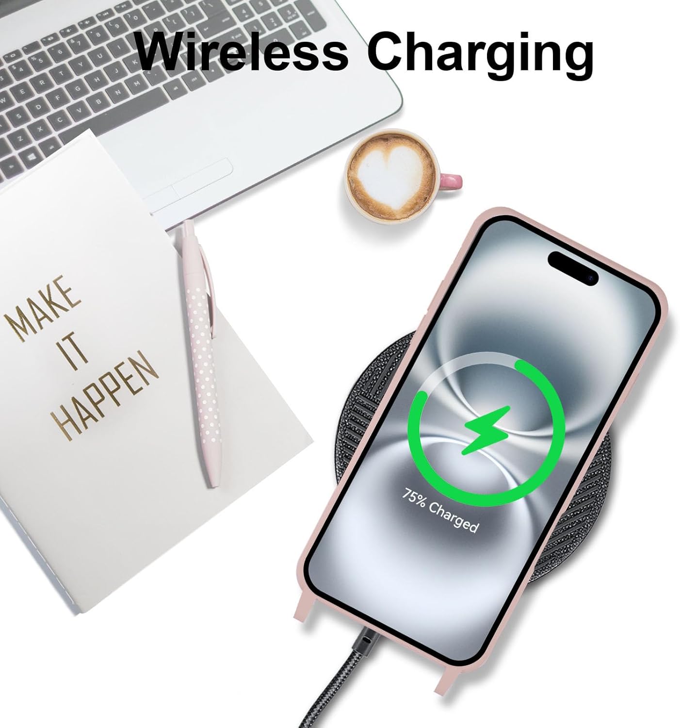 UEEBAI Crossbody Lanyard Phone case for iPhone 16 Pro, Silicone Phone Cover with Adjustable Necklace Strap Soft Belt Neck Cord Lanyard Case Preetty Crossbody Case for Women - Sand Pink - Image 5