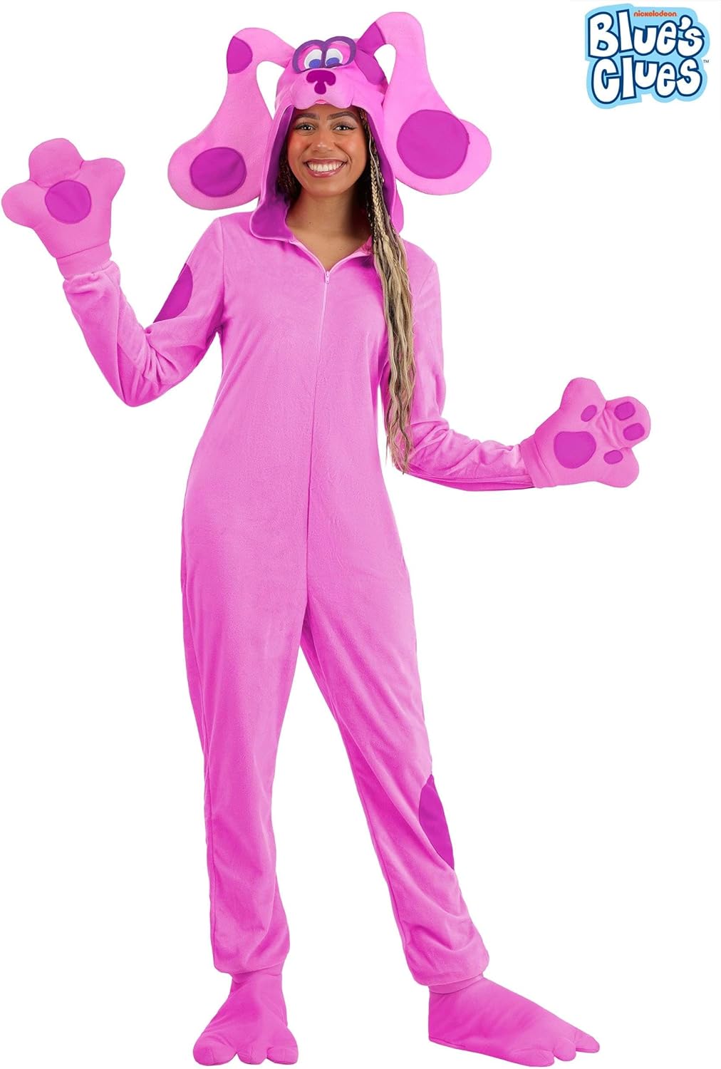 Blue's Clues Magenta Costume for Women with Hood, Gloves, Shoe Covers and Tail for Halloween Dress Up or Cosplay Parties - Image 2