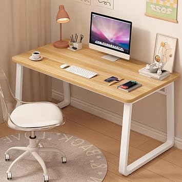 Modern Computer Desk Simple Style Study Table for Home Office, Wooden Writing Desks PC Table for Bedroom Natural, 140x60cm