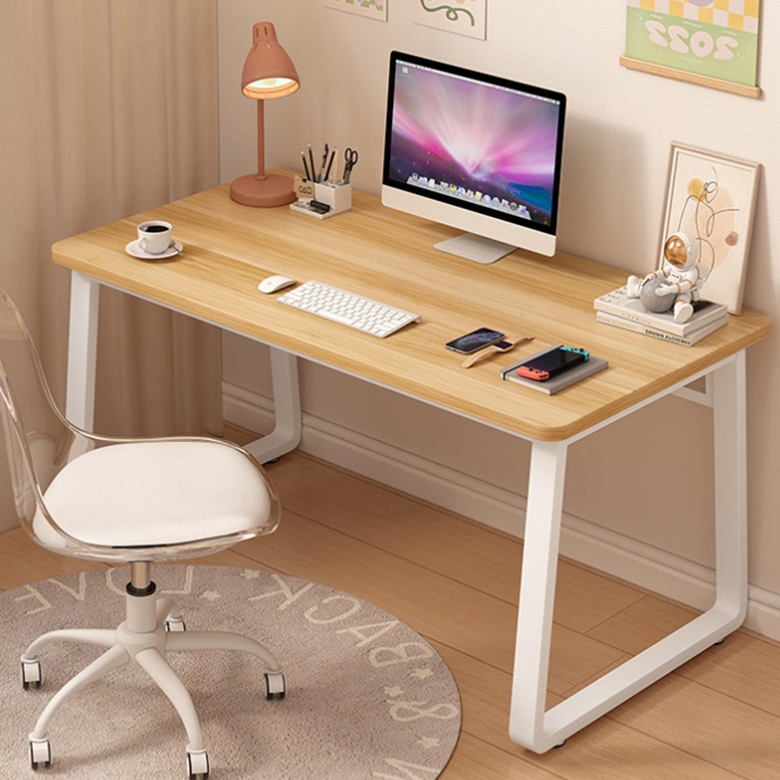 Moderner Computertisch im schlichten Stil, Schreibtisch, PC-Tisch für Homeoffice, Schlafzimmer, Arbeitszimmer (Naturfarben, 140x60cm)