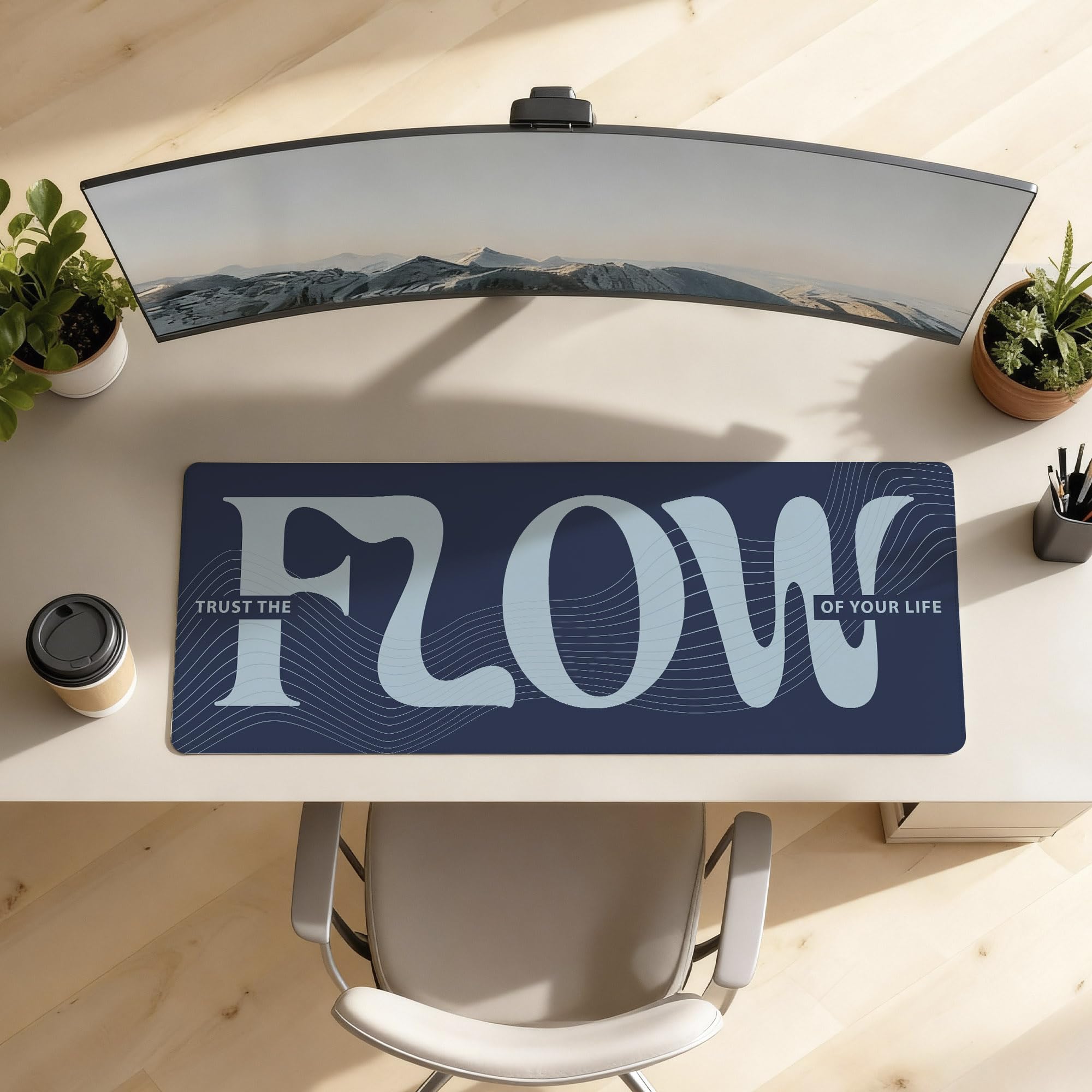 SoulAbiti Trust The Flow Typographical Extended Desk Pad (36x14 Inch) - Mindfulness Productivity XXL Mouse Pad - Non-Slip Rubber Base & Stitched Edges 2
