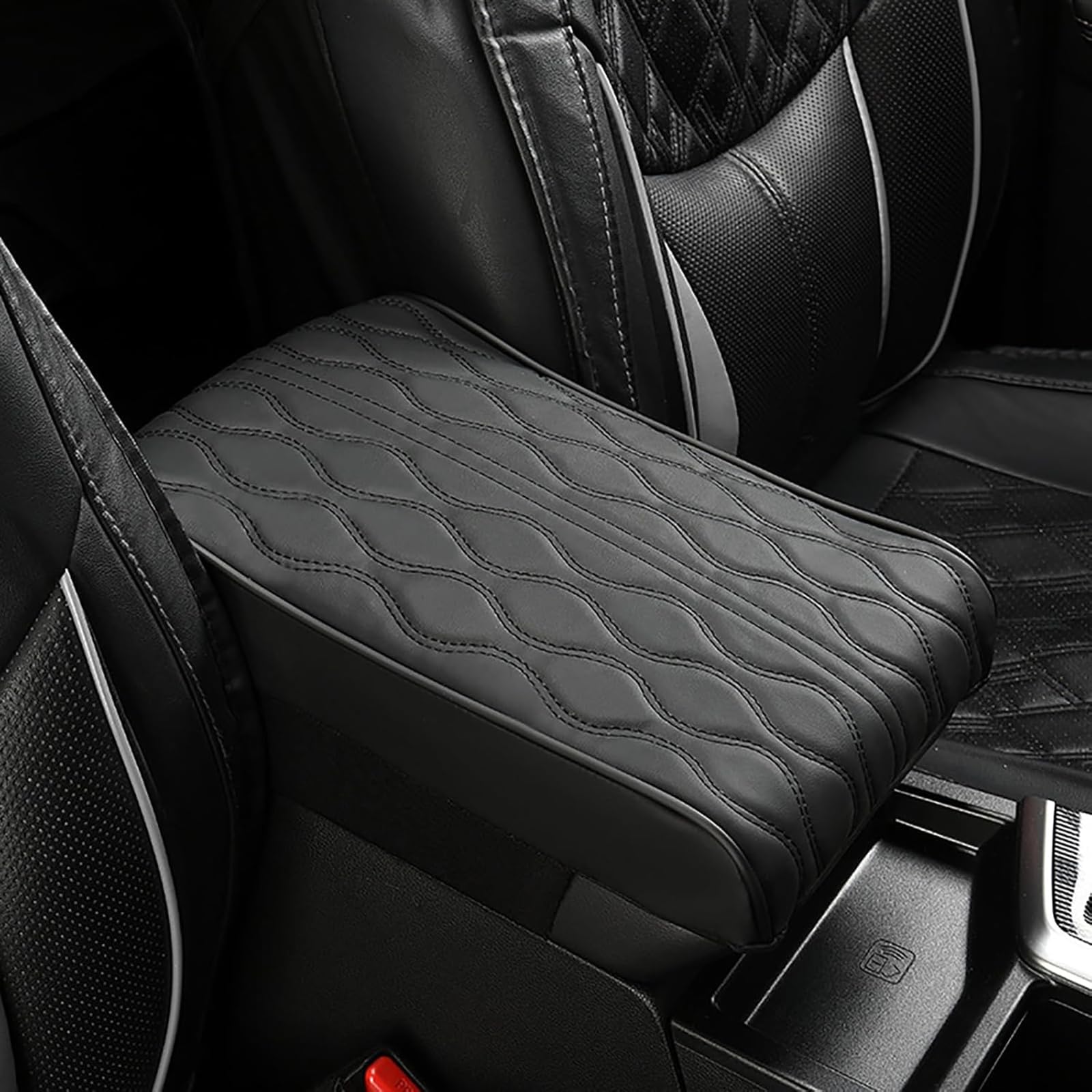 Wonzthwd A/Black Lether Cr Rmrest Box Pd For Ford Bronco 2021 2022 2023 2024, Memory Fom Cr Center Console Cover Comfort Wterproof Rm Rest Cushion Pd Universl Ccessories,