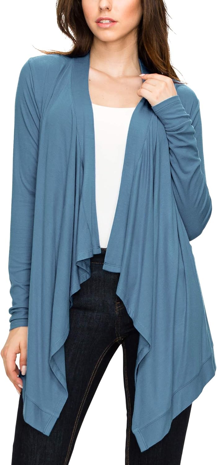 Lock and Love Women's Draped Front Open Asymmetrical Cardigan - Casual Long Sleeve Lightweight Duster - Image 3