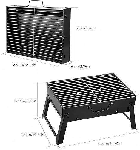 Miniatura 4 de Parrilla de Carbón Portátil Plegable para Barbacoa, Mesa de Barbacoa de Sobremesa para Exteriores de Acero Inoxidable Ahumador BBQ para Cocinar al