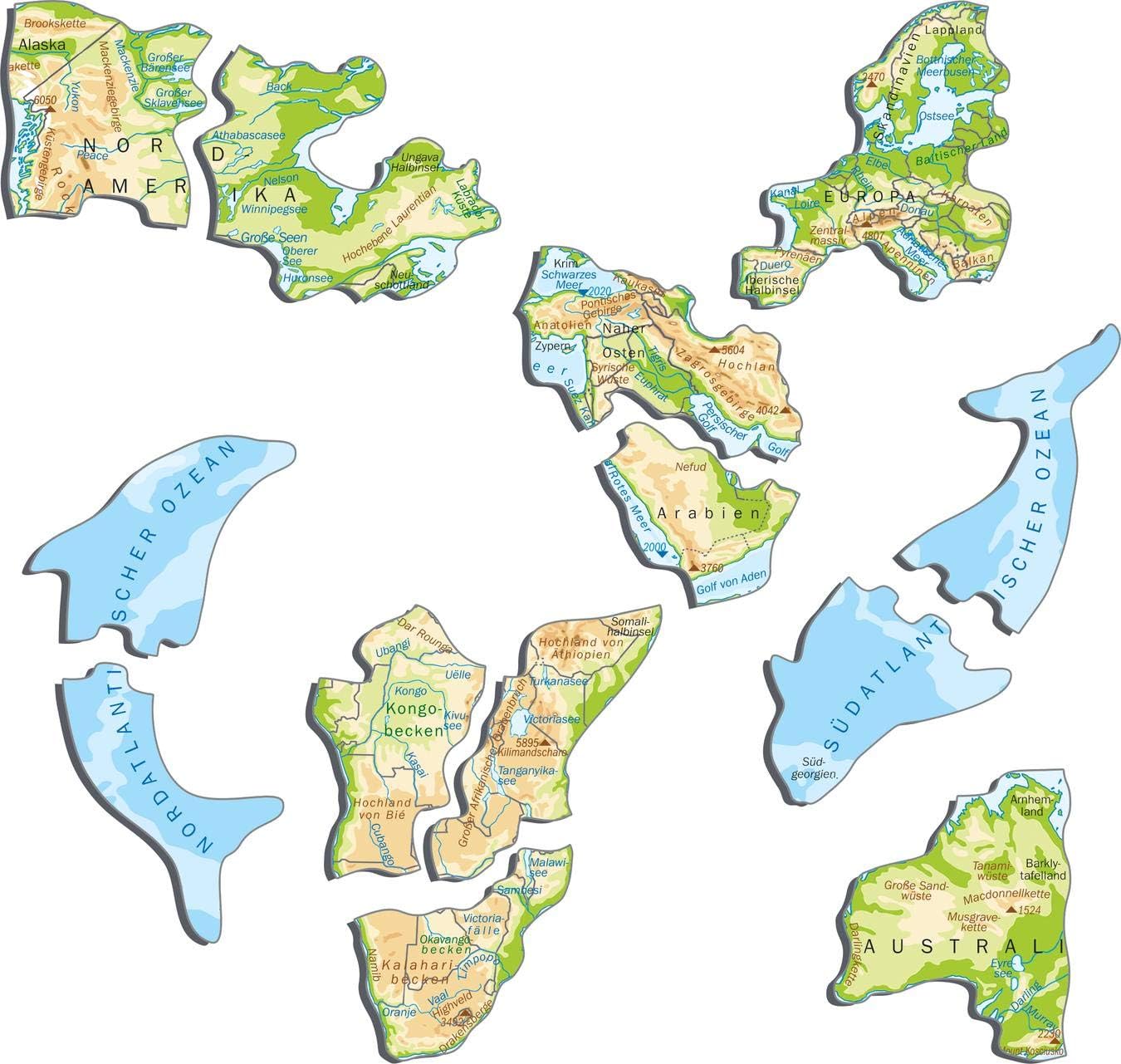 Larsen K4 The Physical World Map, German Edition, Frame Puzzle with 80 Pieces, Multicoloured, 80 Teile, 36.5 x 28.5 cm - Image 4