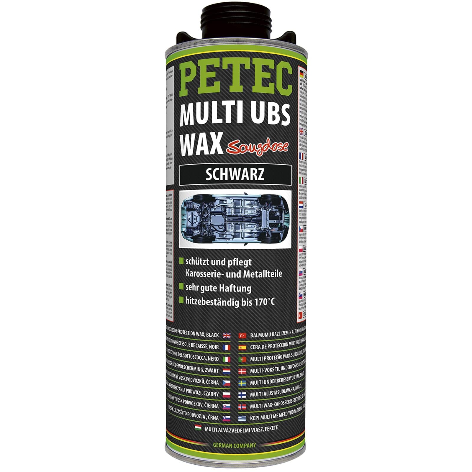 BandelOne enthält 6X 1L PETEC Unterbodenschutz Multi UBS Wax Saugdose Steinschlagschutz Schwarz