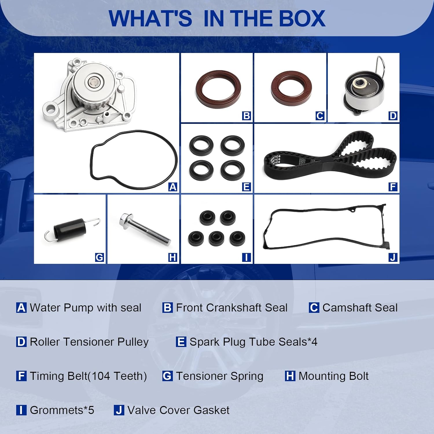 Timing Belt Kit Water Pump w/Gasket & Valve Cover Gasket Fit 2001-2005 For Honda Civic 1.7L VTEC D17A 16v