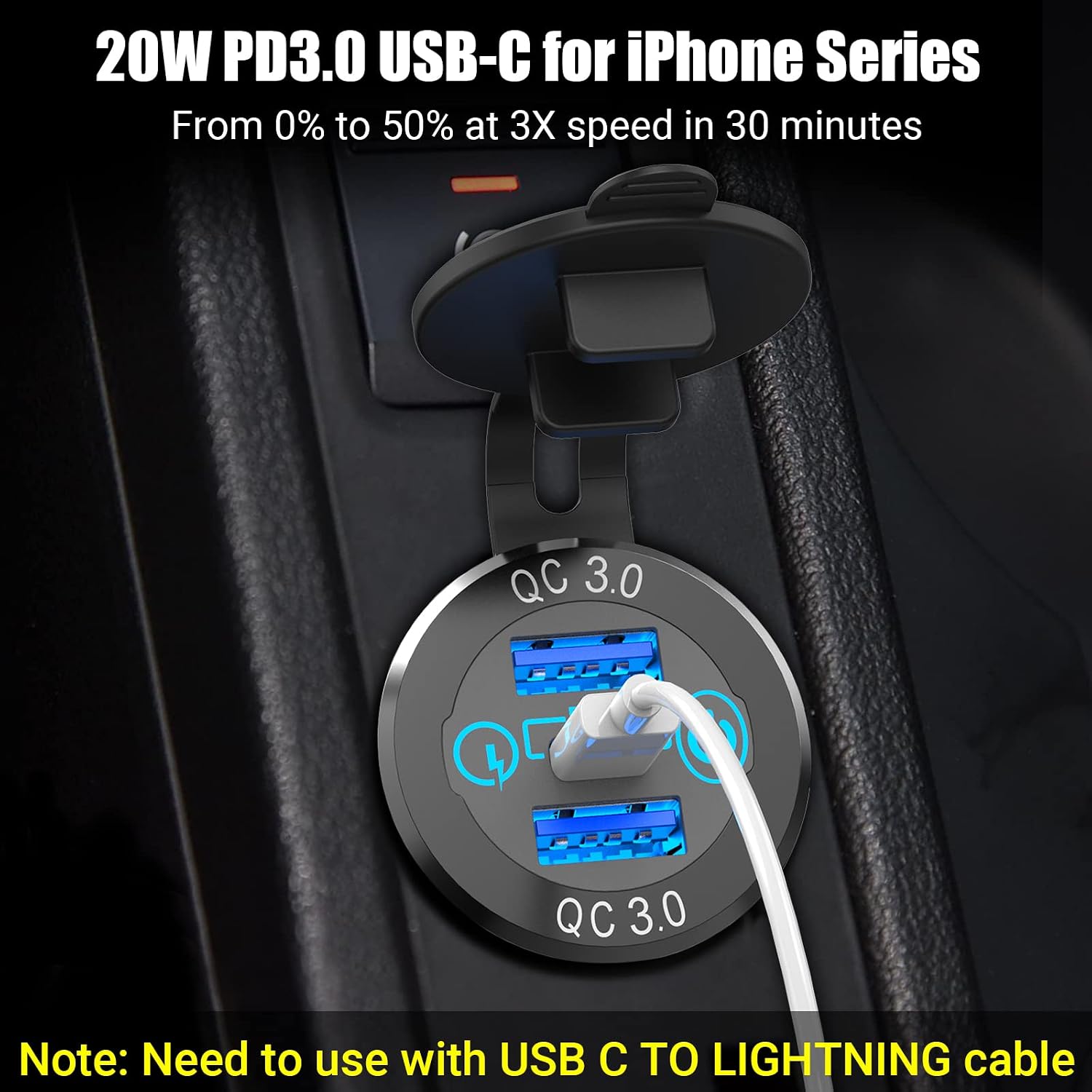 12V USB C Car Charger Socket 2 Pack, Qidoe 56W Aluminum Socket 12V USB Outlet 20W PD3.0 USB-C and Dual QC3.0 Ports with Touch Switch Waterproof DIY USB Port for Car Boat RV Motorcycle Truck Golf Cart