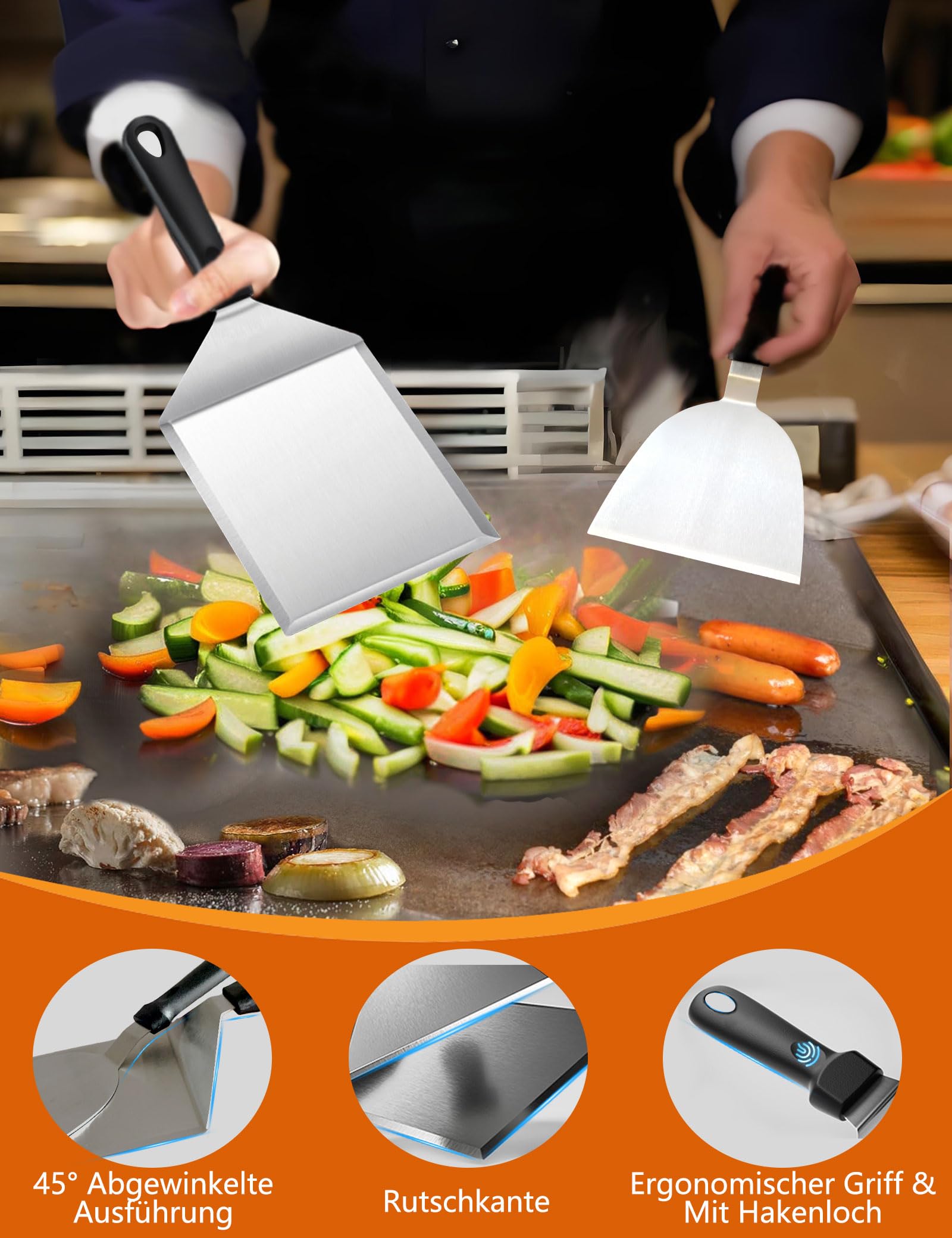 Kit Accessori Barbecue con Grande Pressa Hamburger, Spatola Cucina Acciaio Inox, Spatole per Hamburger, Burger Dome, BBQ Regali per Uomini, Smash Burger Press Set Professionali per Planchas Teppanyaki