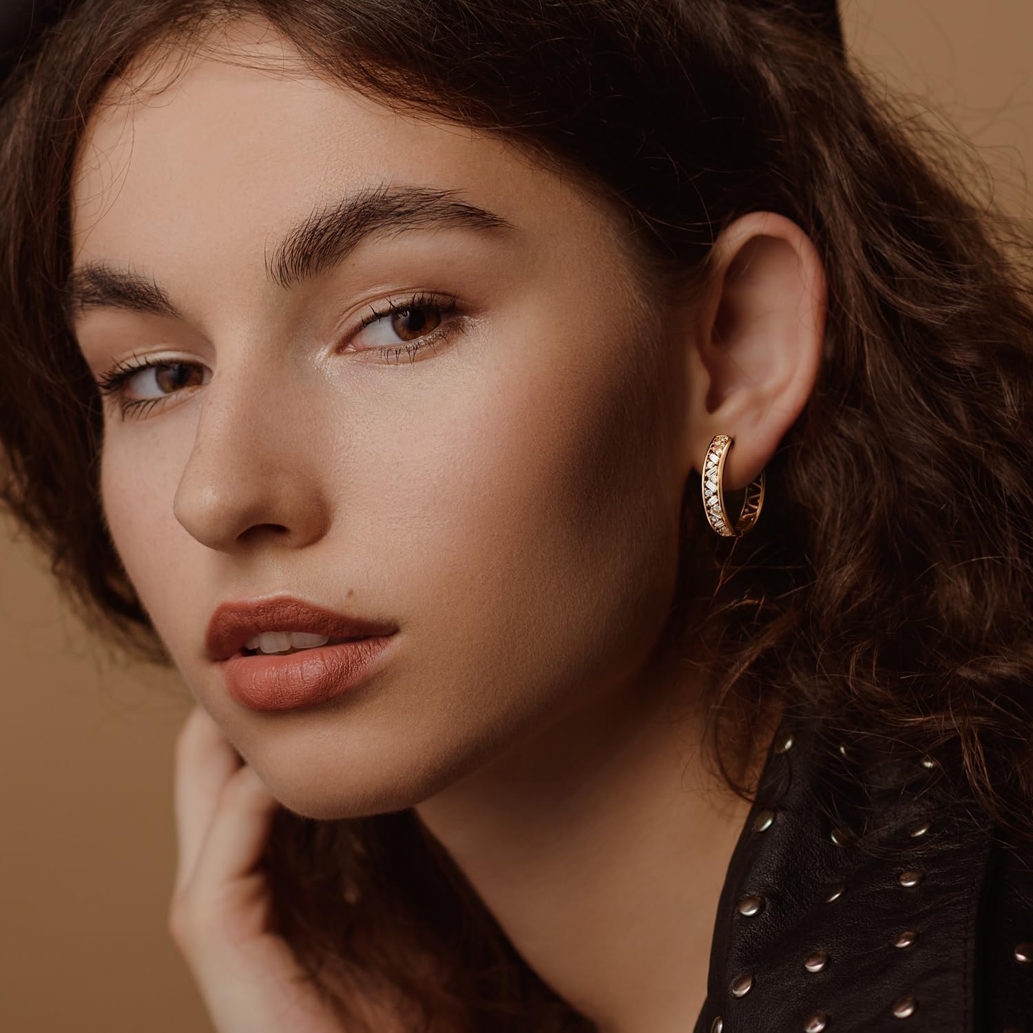 Gold Hoop Earrings for Women 14K Gold Earrings for Womens Earrings with Cubic Zirconia and Twisted Wave Dual-design 14 Karat Hoops Earring 25mm - Image 4