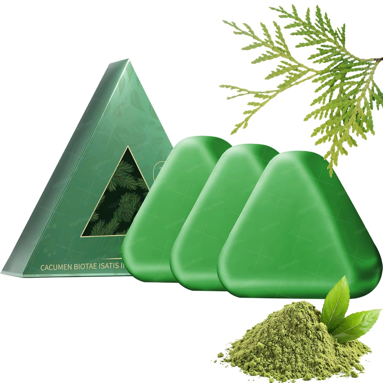 Nature Triangle Shampoo Bar, Usman Grass Shampoo Bar, 4.23 Oz Nature Seven Green Soap Shampoos Bars for Growth, Strengthening, Thickening & Volumizing (3 Pcs)