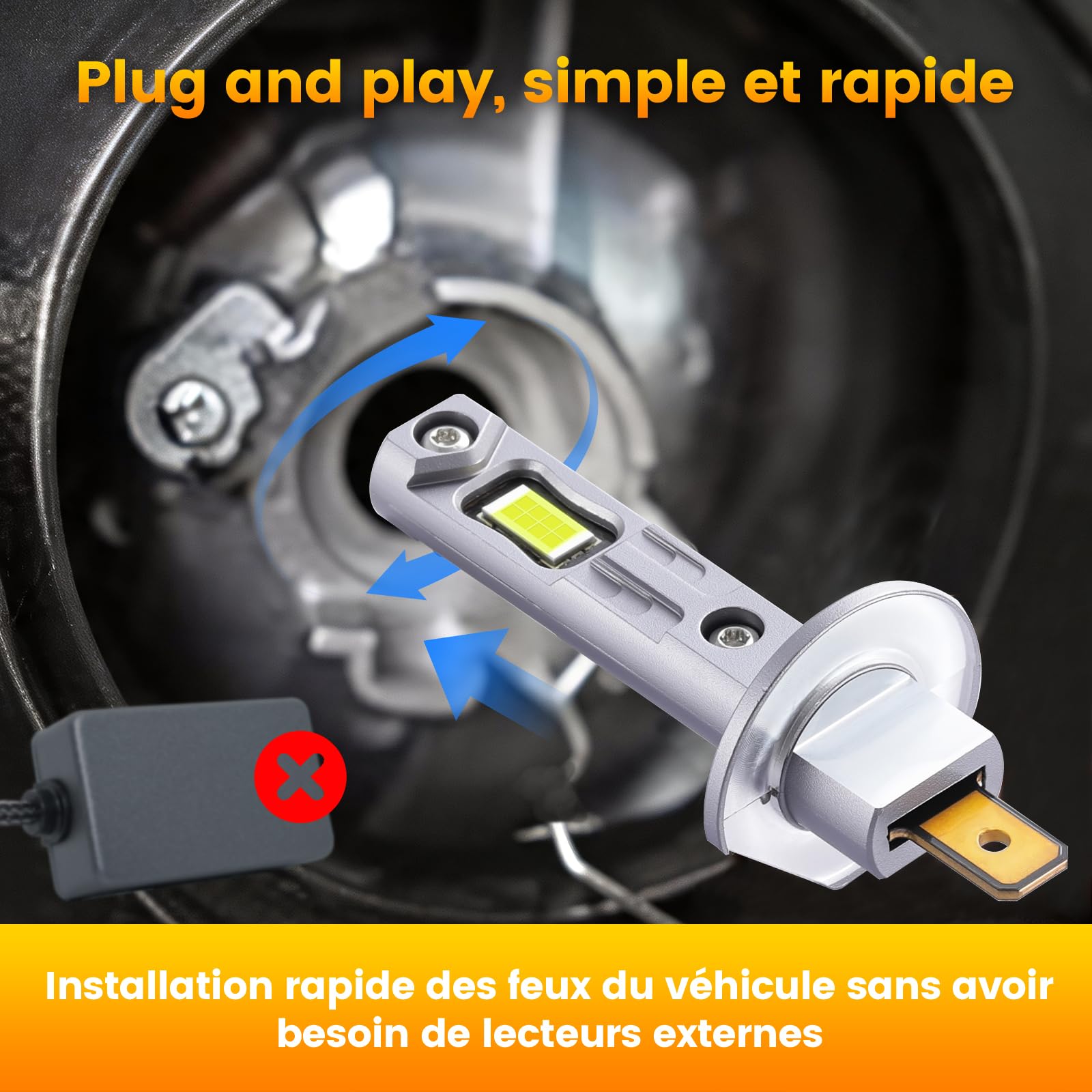 H1 LED, 6500K Ampoule LED H1 Voiture, 55000LM Ampoule H1 Led Ultra Puissante, 900% Luminosité, 1:1 Taille Halogène, IP68, 90000+ Heures de Durée de Ve, Plug-N-Play, Non Polarité, 2 Pièces