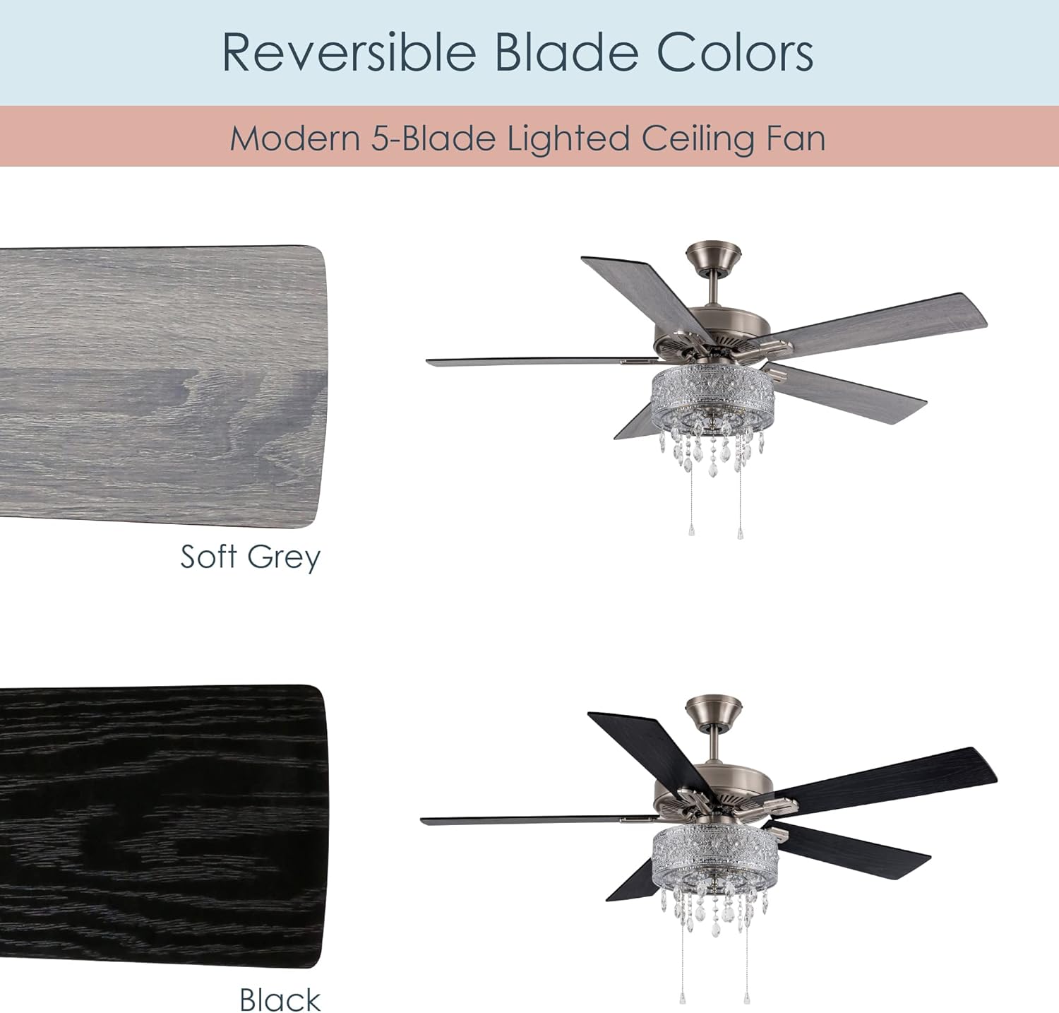RIVER OF GOODS LED Ceiling Fan with Crystal Chandelier - 52" L x 52" W - Glam Ceiling Fan with Lights