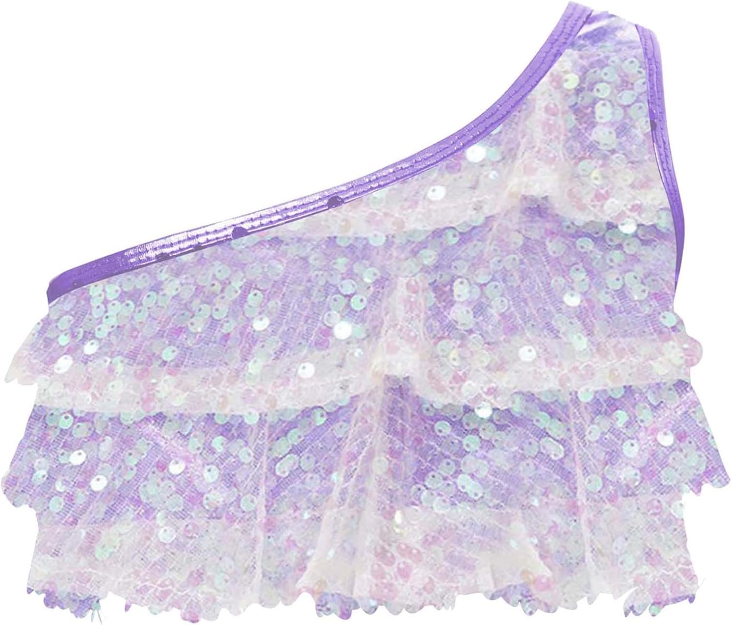 YiZYiF Big Girls Shiny Sequins Performance Tank Vest One Shoulder Jazz Hip Hop Dance Crop Tops Ruffle T-Shirt