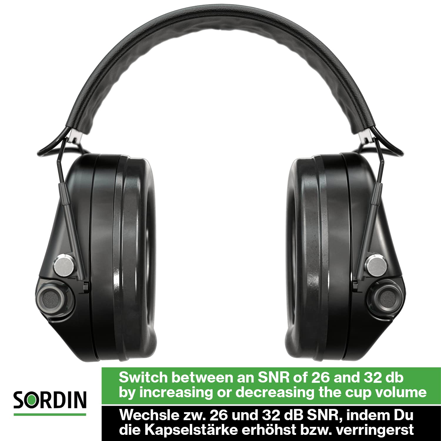Sordin MIL SFA - 74508-04-S - Protección auditiva militar activa - 26-32 dB SNR gracias al anillo de aislamiento, Cápsulas negras, Talla única