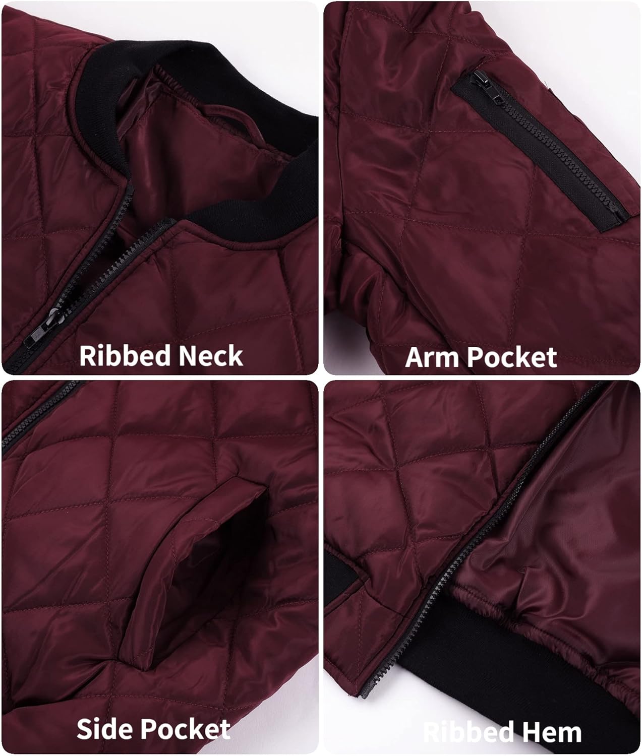 Mens Bomber Jackets Diamond Quilted Fall Winter Rib Varsity Lightweight Coat - Image 5